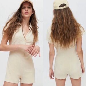 NWT Urban Outfitters Remi Ribbed Polo Romper In Cream